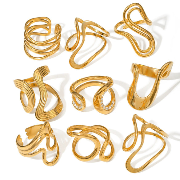 Wholesale Stainless Steel Geometric Exaggerated Rings Electroplated Jewelry Unisex Women's