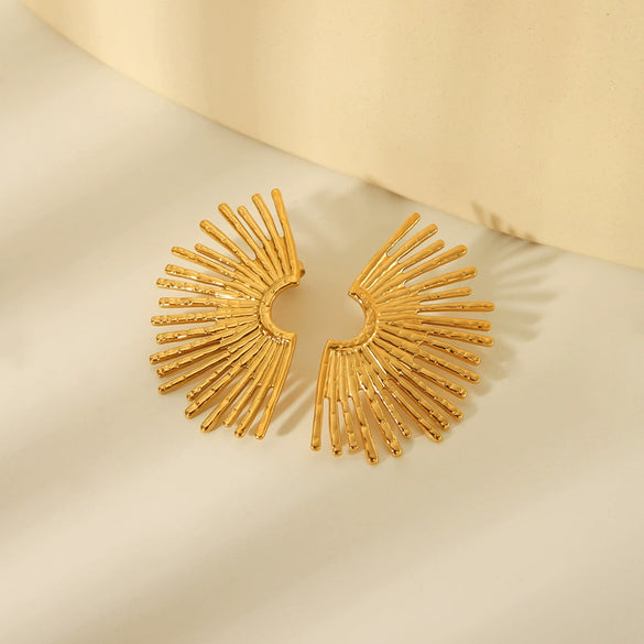 Wholesale Stainless Steel Geometric Fan Earrings Electroplated For Women
