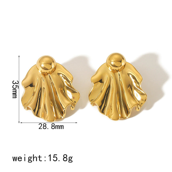 Wholesale Stainless Steel Geometric Fan Shaped Electroplated Anti Allergy Earrings