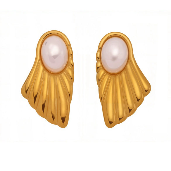 Wholesale Stainless Steel Geometric Fanshaped Electroplated Women's Earrings