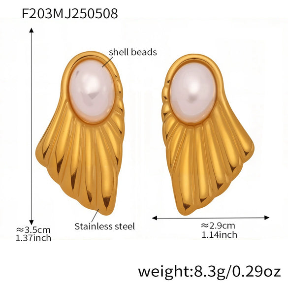 Wholesale Stainless Steel Geometric Fanshaped Electroplated Women's Earrings