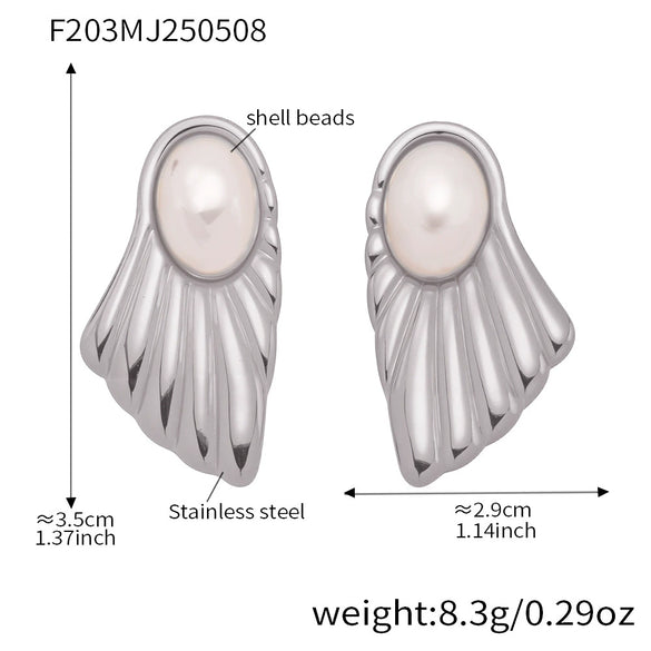Wholesale Stainless Steel Geometric Fanshaped Electroplated Women's Earrings