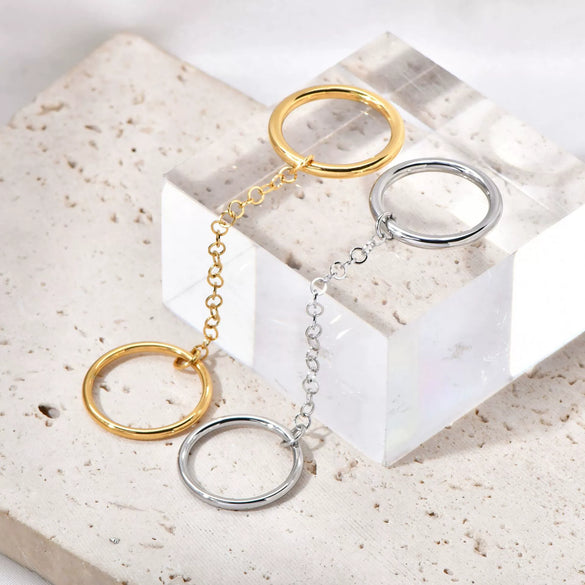 Wholesale Stainless Steel Geometric Fashion Stacked Finger Ring With Electroplating