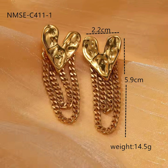 Wholesale Stainless Steel Geometric Fashion Tassel Earrings With Electroplating