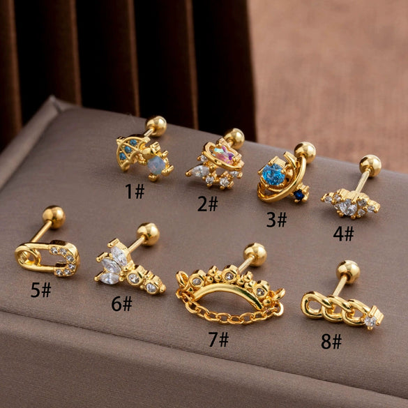 Wholesale Stainless Steel Geometric Fashion Women's Electroplated Cartilage Ear Studs