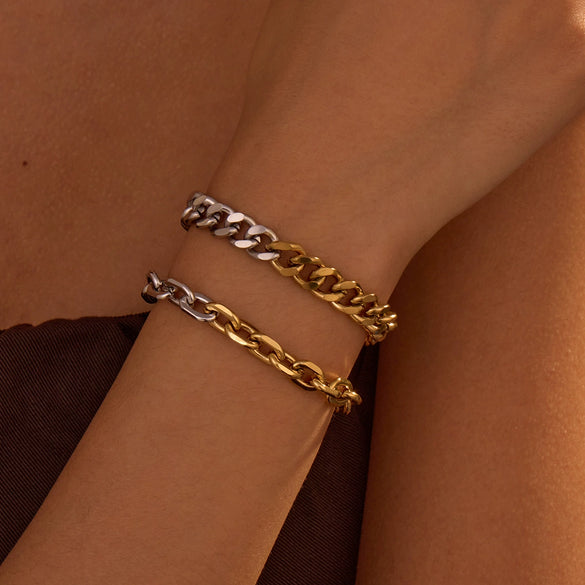 Wholesale Stainless Steel Geometric Fashion Women's Electroplated Twocolor Cuban Chain Bracelet