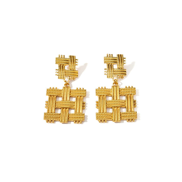 Wholesale Stainless Steel Geometric Fashion Woven Rectangular Earrings With Electroplating