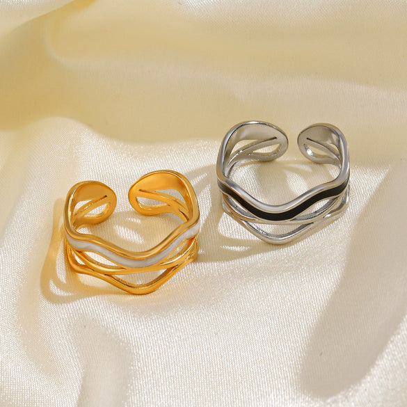 Wholesale Stainless Steel Geometric Female Personality Hip Hop Nonfading Open Adjustable Electroplated Ring