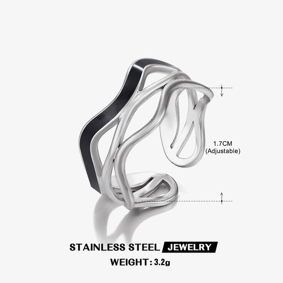 Wholesale Stainless Steel Geometric Female Personality Hip Hop Nonfading Open Adjustable Electroplated Ring