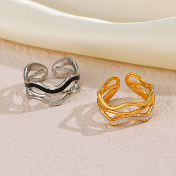 Wholesale Stainless Steel Geometric Female Personality Hip Hop Nonfading Open Adjustable Electroplated Ring
