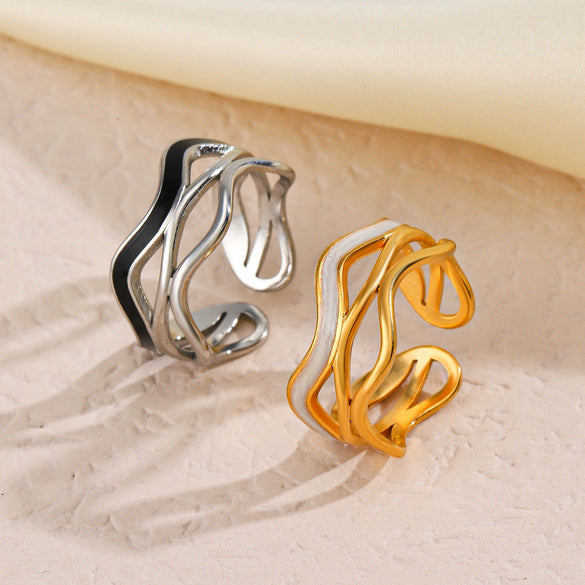 Wholesale Stainless Steel Geometric Female Personality Hip Hop Nonfading Open Adjustable Electroplated Ring