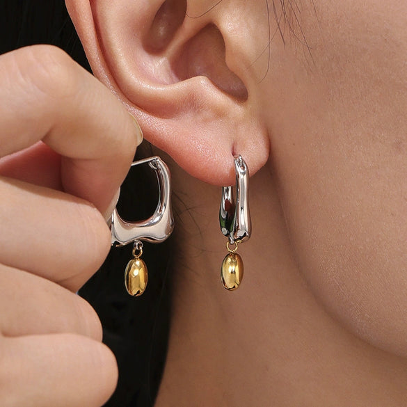Wholesale Stainless Steel Geometric Ferris Wheel Irregular Ushaped Water Drop Electroplated Earrings For Women