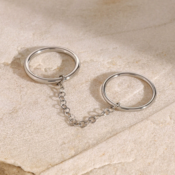 Wholesale Stainless Steel Geometric Finger Ring With French Retro Style And Electroplating