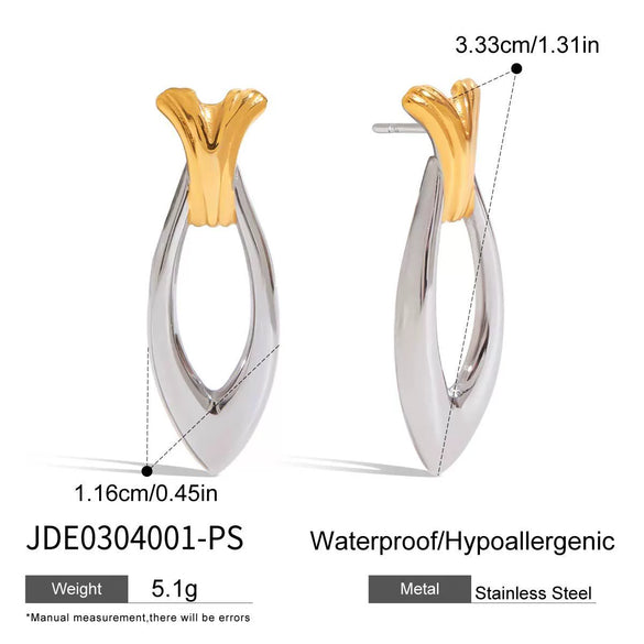 Wholesale Stainless Steel Geometric Fish Earrings Electroplated Women's Jewelry