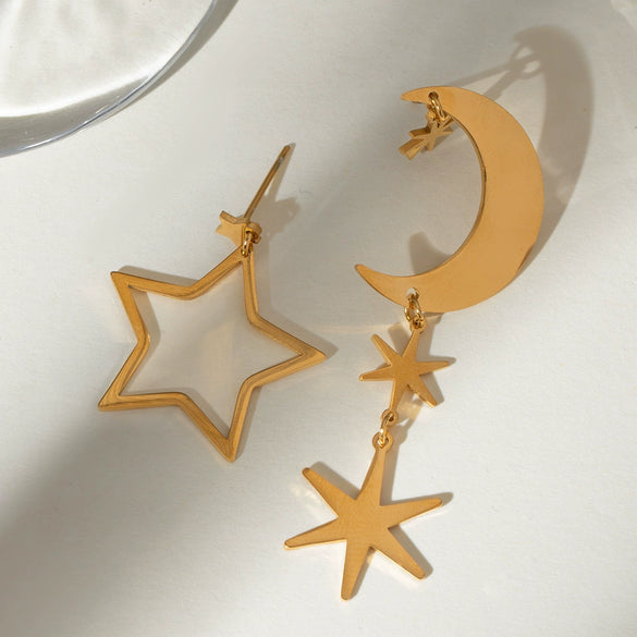 Wholesale Stainless Steel Geometric Fivepointed Star And Moon Hexagram Earrings Electroplated Jewelry For Women