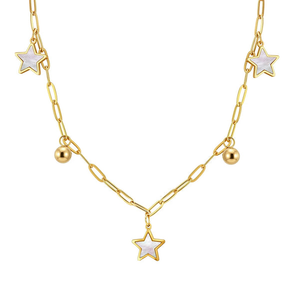 Wholesale Stainless Steel Geometric Fivepointed Star Electroplated Calendering Chain Necklace For Women