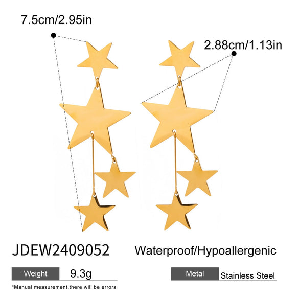 Wholesale Stainless Steel Geometric Fivepointed Star Tassel Earrings Electroplated For Women