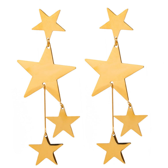 Wholesale Stainless Steel Geometric Fivepointed Star Tassel Earrings Electroplated For Women