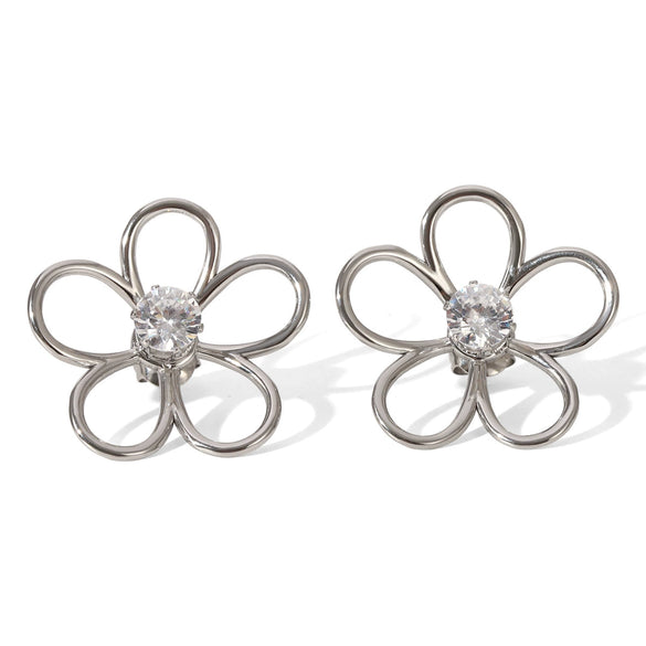 Wholesale Stainless Steel Geometric Flower Earrings Inlaid With Zircon For Women