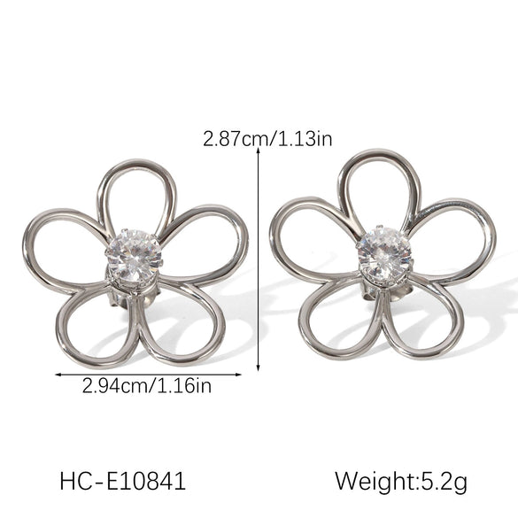 Wholesale Stainless Steel Geometric Flower Earrings Inlaid With Zircon For Women