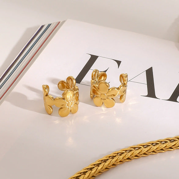 Wholesale Stainless Steel Geometric Flower Earrings With Electroplating For Women Ear Bone Clip No Ear Hole