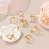 Wholesale Stainless Steel Geometric Flower Pearl Open Ring Plated 18K Gold
