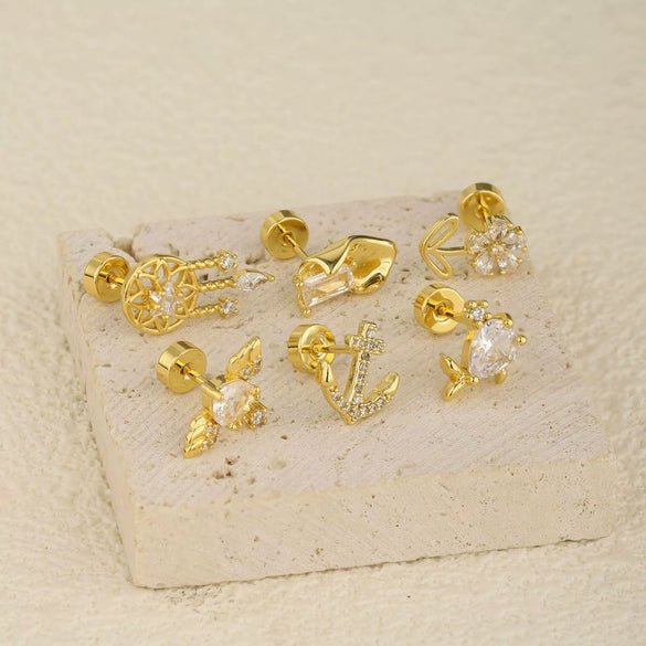 Wholesale Stainless Steel Geometric Flower Star Shape Electroplated Women's Anchor Cartilage Piercing Ear Cuff Dolphin Earrings Screw Ball Stud Ear Bone Stud