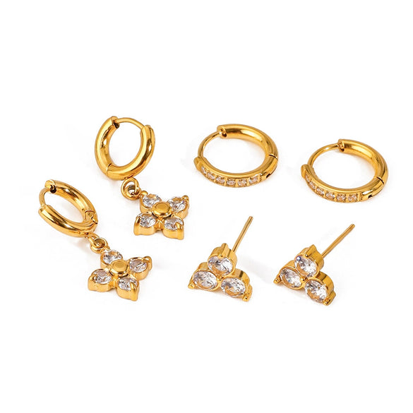 Wholesale Stainless Steel Geometric Four Awn Star Earrings With Electroplating For Women