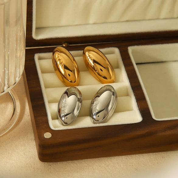 Wholesale Stainless Steel Geometric French Retro Style Oval Stud Earrings For Women Electroplated