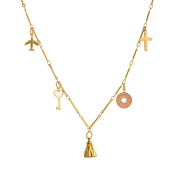 Wholesale Stainless Steel Geometric Ghost Cross Pendant Necklace With Furnace Vacuum Plating