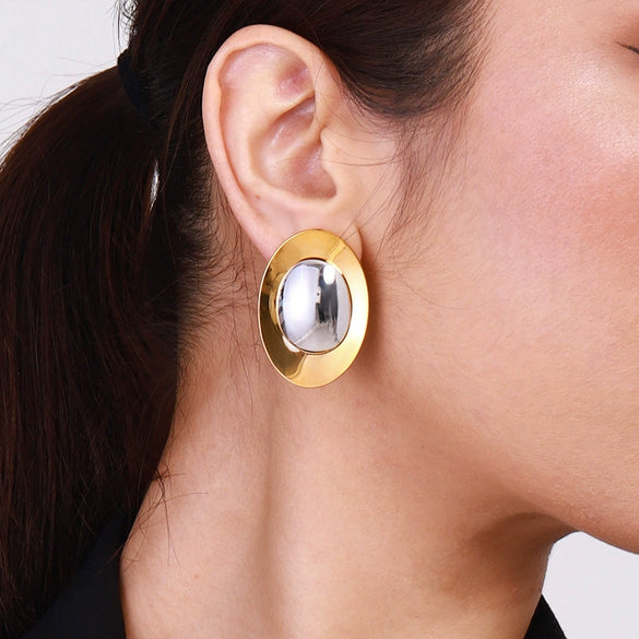 Wholesale Stainless Steel Geometric Gold And Silver Contrast Color Metal Earrings For Women With Electroplating