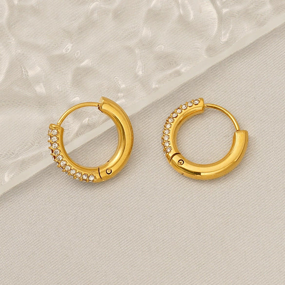 Wholesale Stainless Steel Geometric Gold Pigment Ring Earrings With Diamond And Electroplating Design