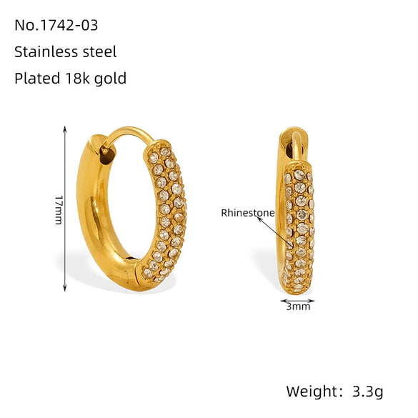 Wholesale Stainless Steel Geometric Gold Pigment Ring Earrings With Diamond And Electroplating Design