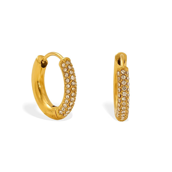 Wholesale Stainless Steel Geometric Gold Pigment Ring Earrings With Diamond And Electroplating Design