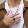 Wholesale Stainless Steel Geometric Hammer Pattern Cross Pendant Gold Plated Necklace For Men