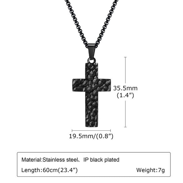 Wholesale Stainless Steel Geometric Hammer Pattern Cross Pendant Gold Plated Necklace For Men