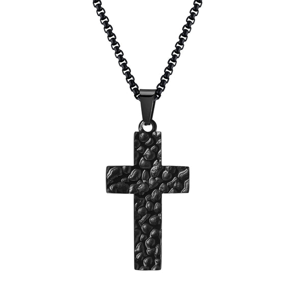 Wholesale Stainless Steel Geometric Hammer Pattern Cross Pendant Gold Plated Necklace For Men