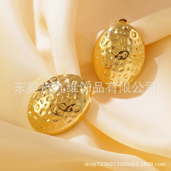Wholesale Stainless Steel Geometric Hammered And Polished Earrings For Women