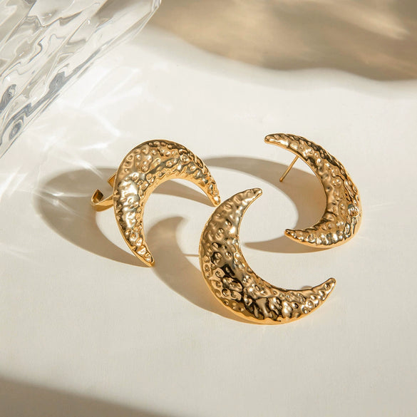 Wholesale Stainless Steel Geometric Hammered Half Moon Earrings Jewelry For Women