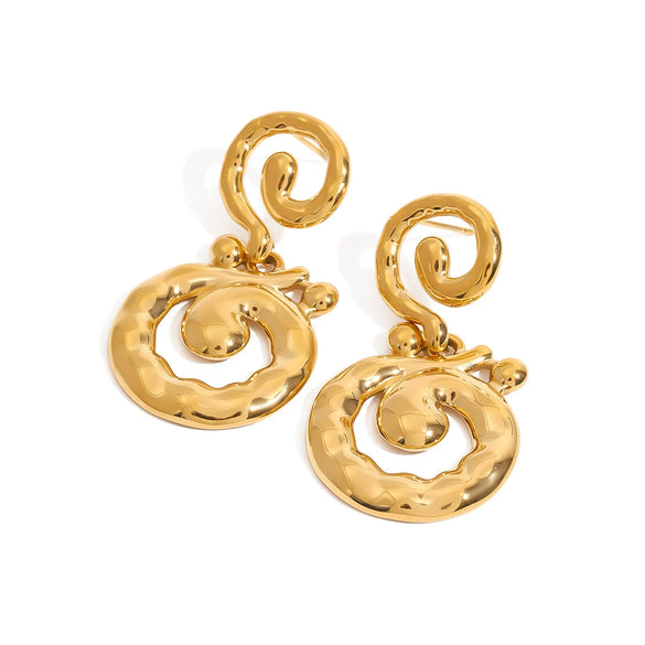 Wholesale Stainless Steel Geometric Hammered Spiral Pendant Earrings With Electroplating Design For Women