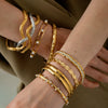 Wholesale Stainless Steel Geometric Hammered Zirconinlaid 18K Goldplated Waterproof Bracelet For Women