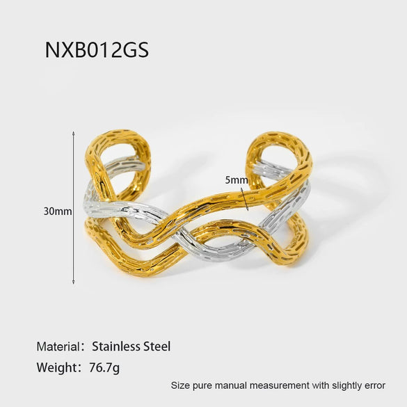 Wholesale Stainless Steel Geometric Hammered Zirconinlaid 18K Goldplated Waterproof Bracelet For Women