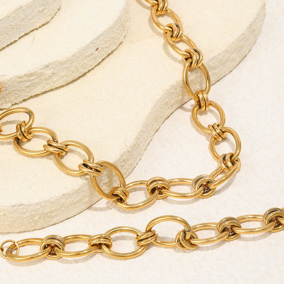 Wholesale Stainless Steel Geometric Handmade Electroplated Chain Bracelet And Necklace For Women