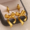 Wholesale Stainless Steel Geometric Heart Pendant Bow Design Earrings With Electroplating