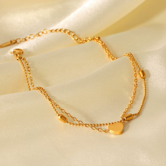 Wholesale Stainless Steel Geometric Heart Pendant Doublelayer Anklet For Women