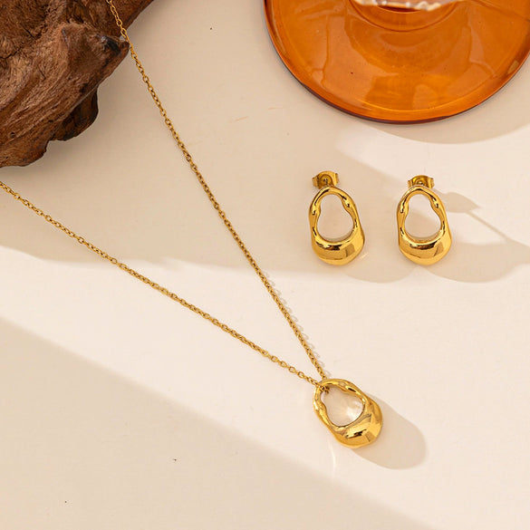 Wholesale Stainless Steel Geometric Heart Water Drop Bell Pattern Electroplated Ochain Necklace And Earrings For Girls