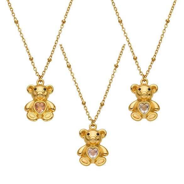 Wholesale Stainless Steel Geometric Heartshaped Bear Pendant Necklace With Electroplating For Women