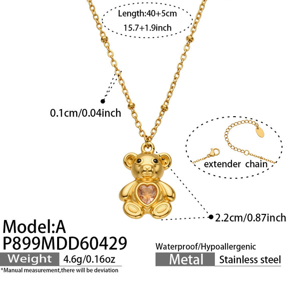 Wholesale Stainless Steel Geometric Heartshaped Bear Pendant Necklace With Electroplating For Women