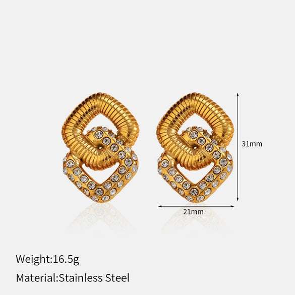 Wholesale Stainless Steel Geometric Heartshaped Diamondencrusted Earrings For Women