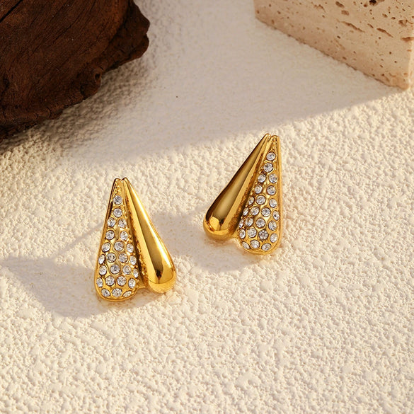 Wholesale Stainless Steel Geometric Heartshaped Diamondencrusted Earrings For Women